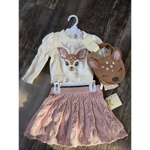 Cynthia Rowley Pink‎ Deer christmas Outfit 3 Piece Toddler Girl 12 Months Purse